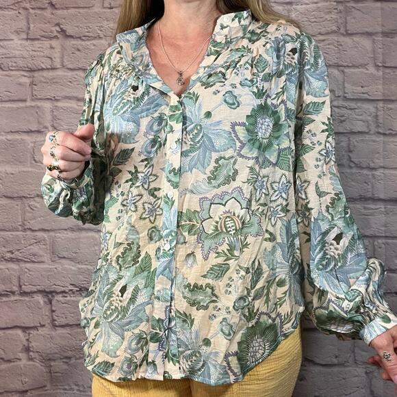See You Soon Multicolored Floral Tunic with Mandarin Collar - Picture 1 of 8